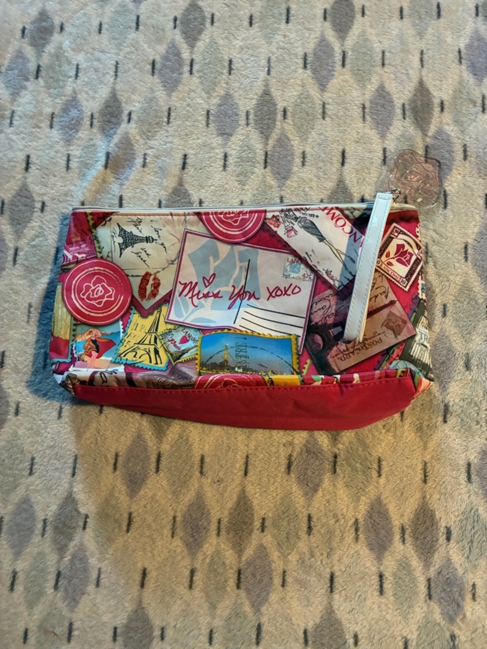 Lancome Pink Red Multi-Print Wristlet Clutch